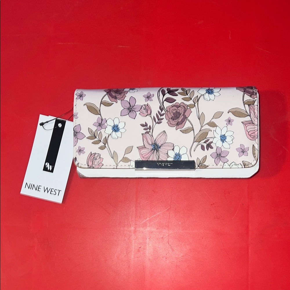 Nine West Wildwood Organizer Bifold Floral Wallet - Pink, White, and Brown